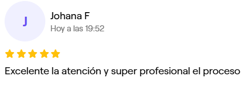 Reseña de Johana F, 5 estrellas en Fresha: Excelente la atención y súper profesional el proceso.