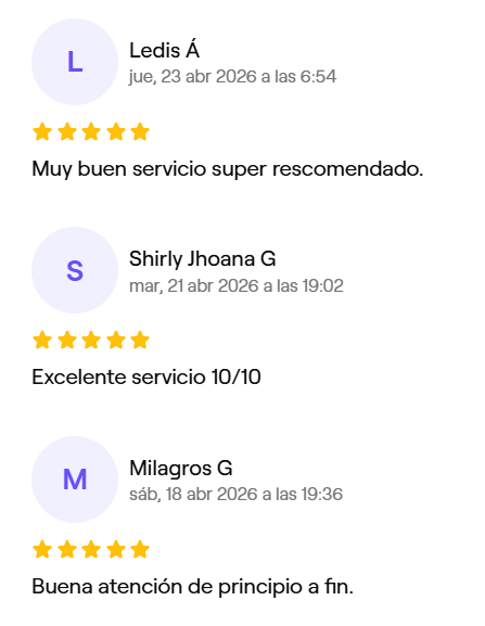 Reseñas de Ledis Á, Shirly Jhoana G y Milagros G, 5 estrellas en Fresha: Muy buen servicio súper recomendado. Excelente servicio 10/10. Buena atención de principio a fin.